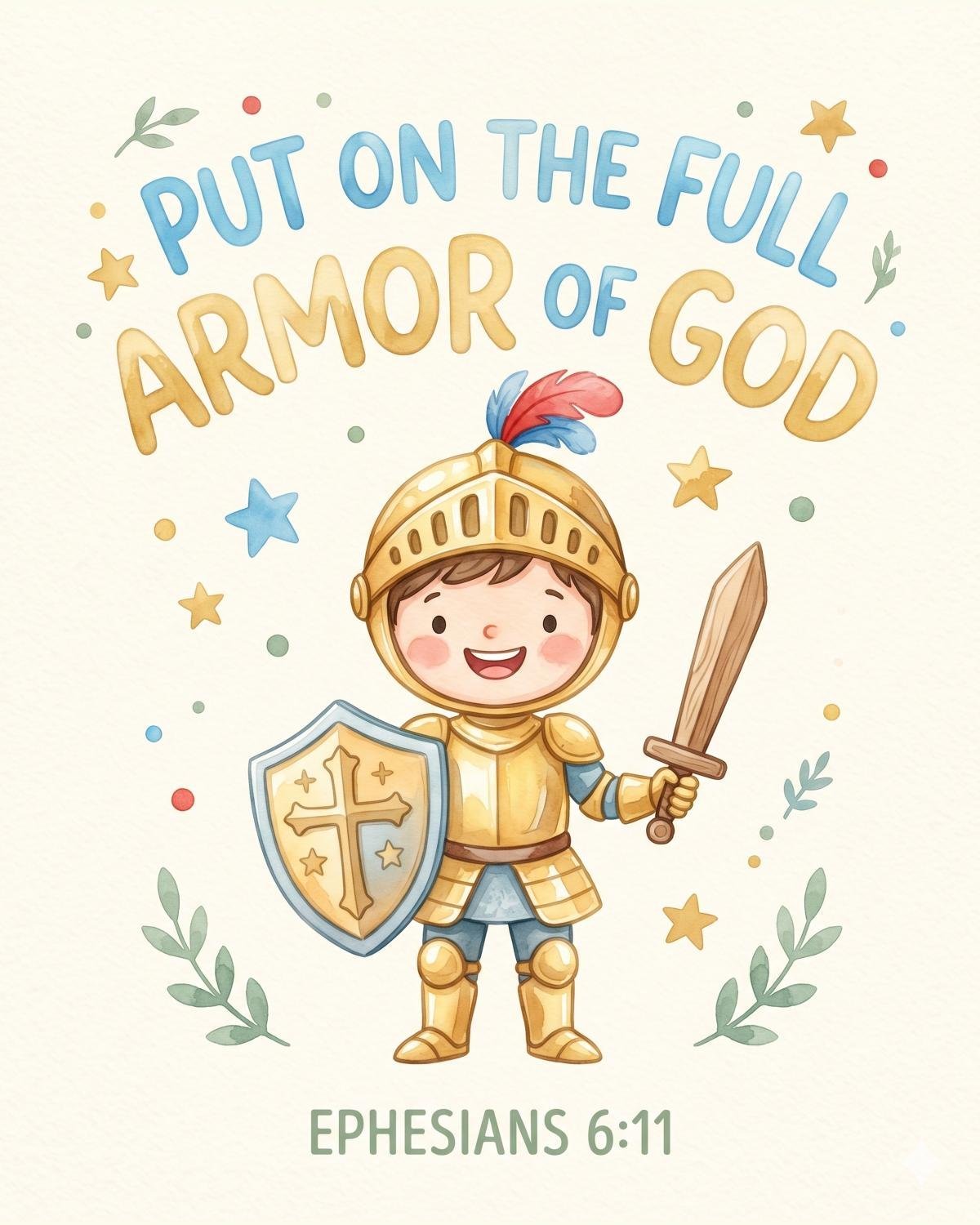 Armor of God Kids Wall Art, Christian Nursery Prints, Ephesians 6 Watercolor (Instant Download) — image 2