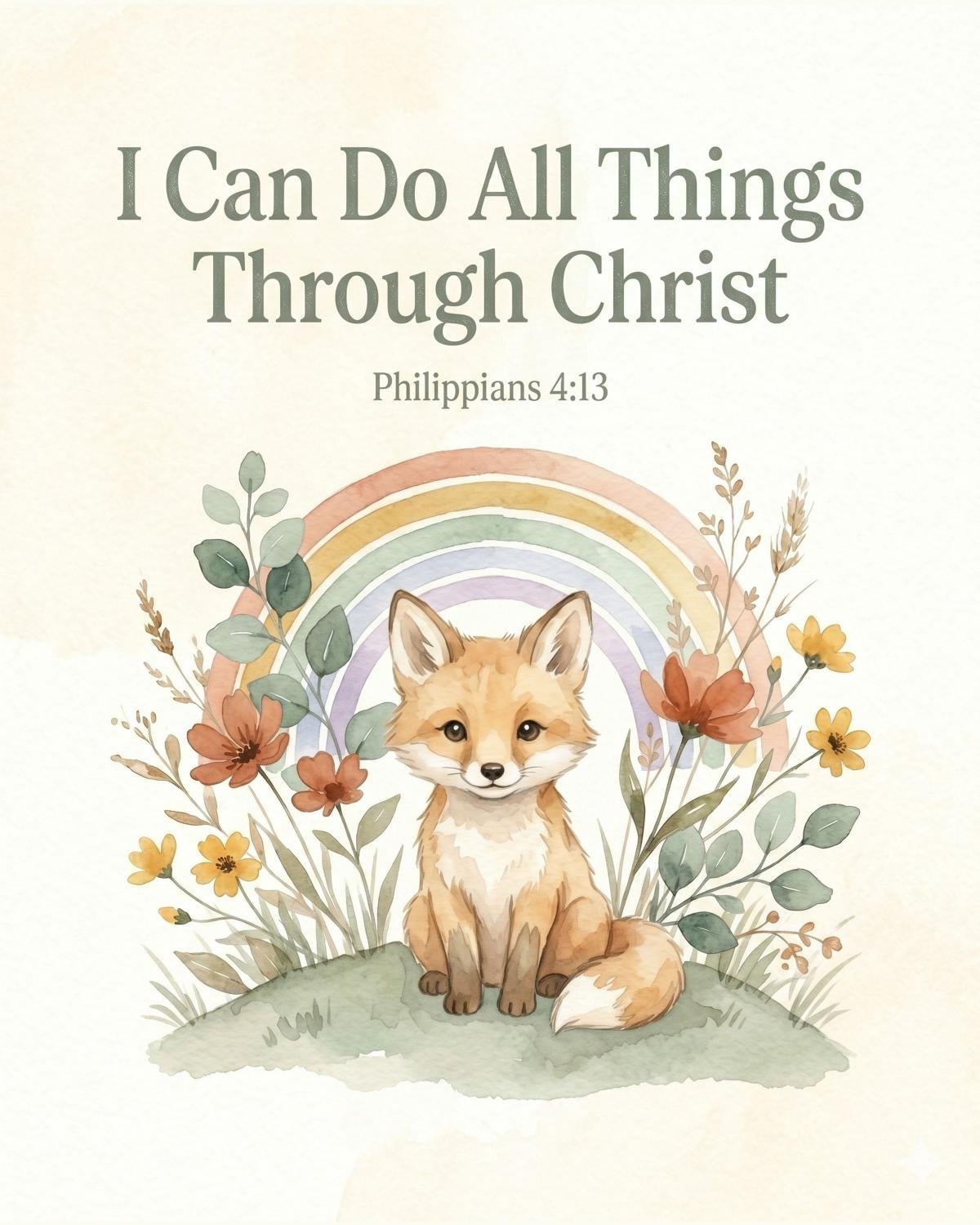 Christian Bible Verse Posters Set, Boho Watercolor Animals, Kids Nursery Wall Art (Instant Download) — image 3