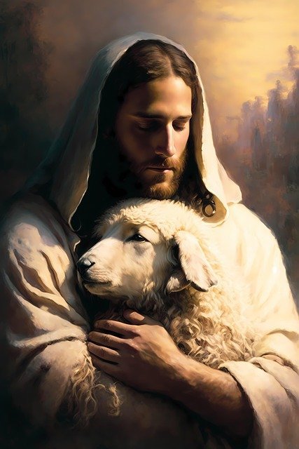 Jesus Lamb of God Watercolor Art, Golden Cross Faith Printable (Digital Download)