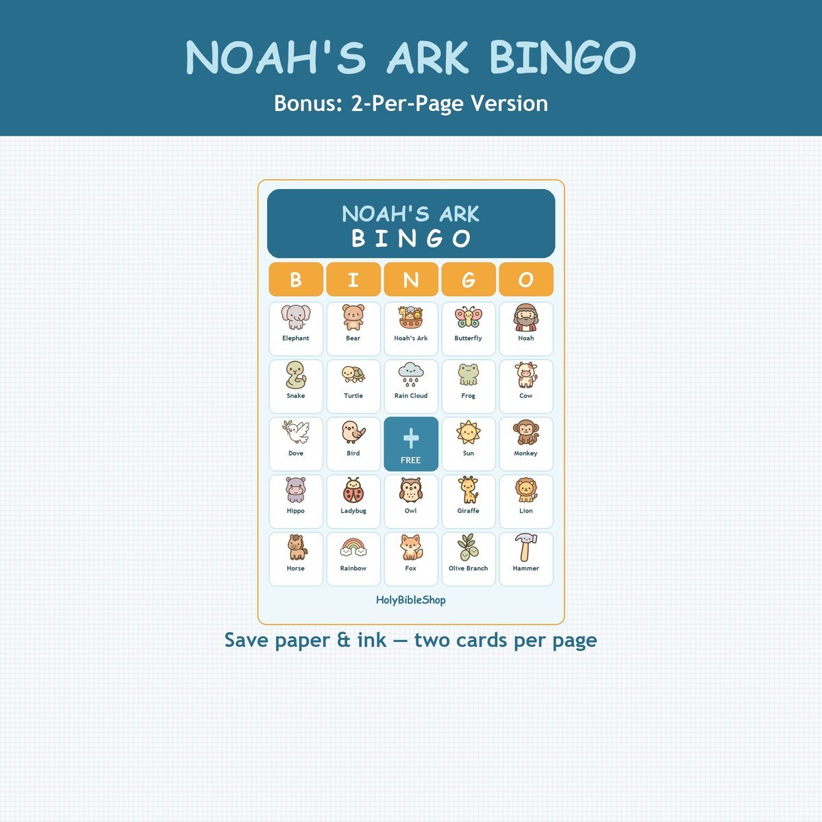 Noah's Ark Bingo, 60 Printable Bible Cards, Sunday School Game, Bible Activity for Kids, VBS Game, Christian Animal Bingo, Kids Church Game — image 6