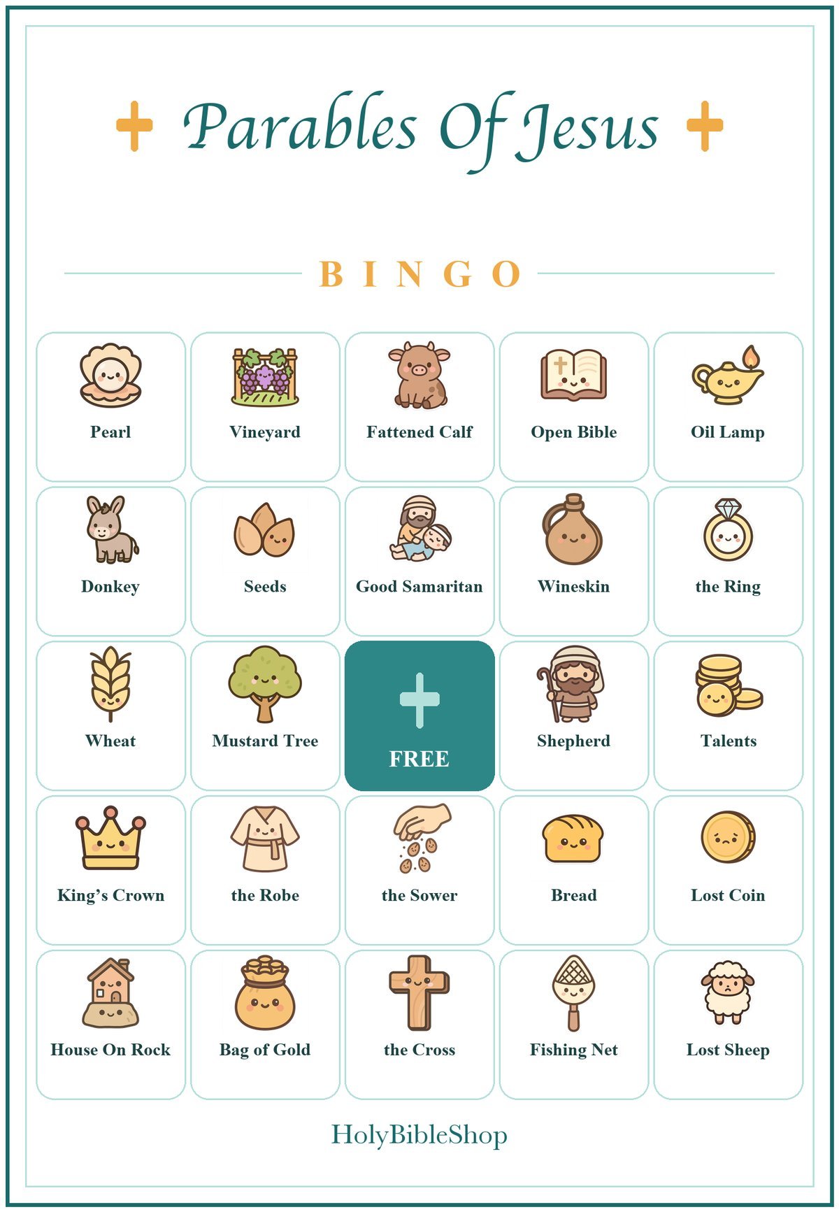 Parables of Jesus Bingo, 60 Printable Christian Cards, Bible Parable Game, Sunday School Activity, Kids Bible Game, Scripture Study