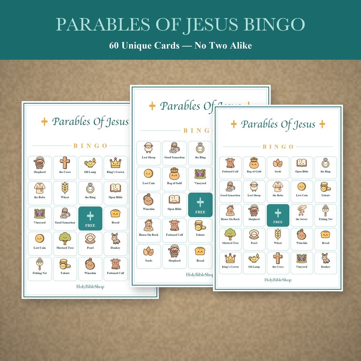 Parables of Jesus Bingo, 60 Printable Christian Cards, Bible Parable Game, Sunday School Activity, Kids Bible Game, Scripture Study — image 4