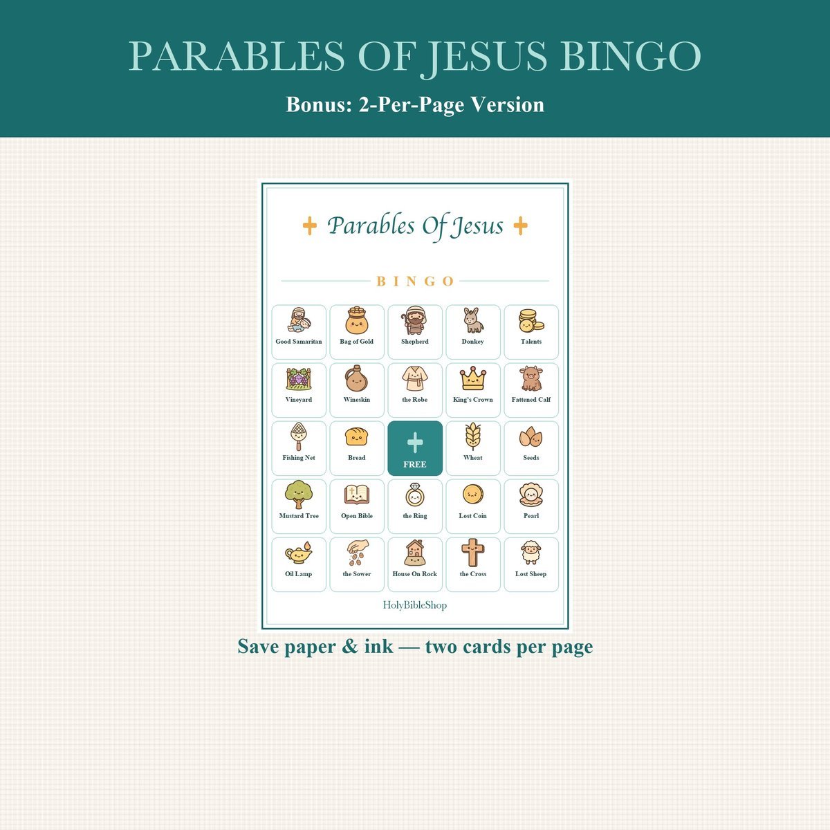 Parables of Jesus Bingo, 60 Printable Christian Cards, Bible Parable Game, Sunday School Activity, Kids Bible Game, Scripture Study — image 6
