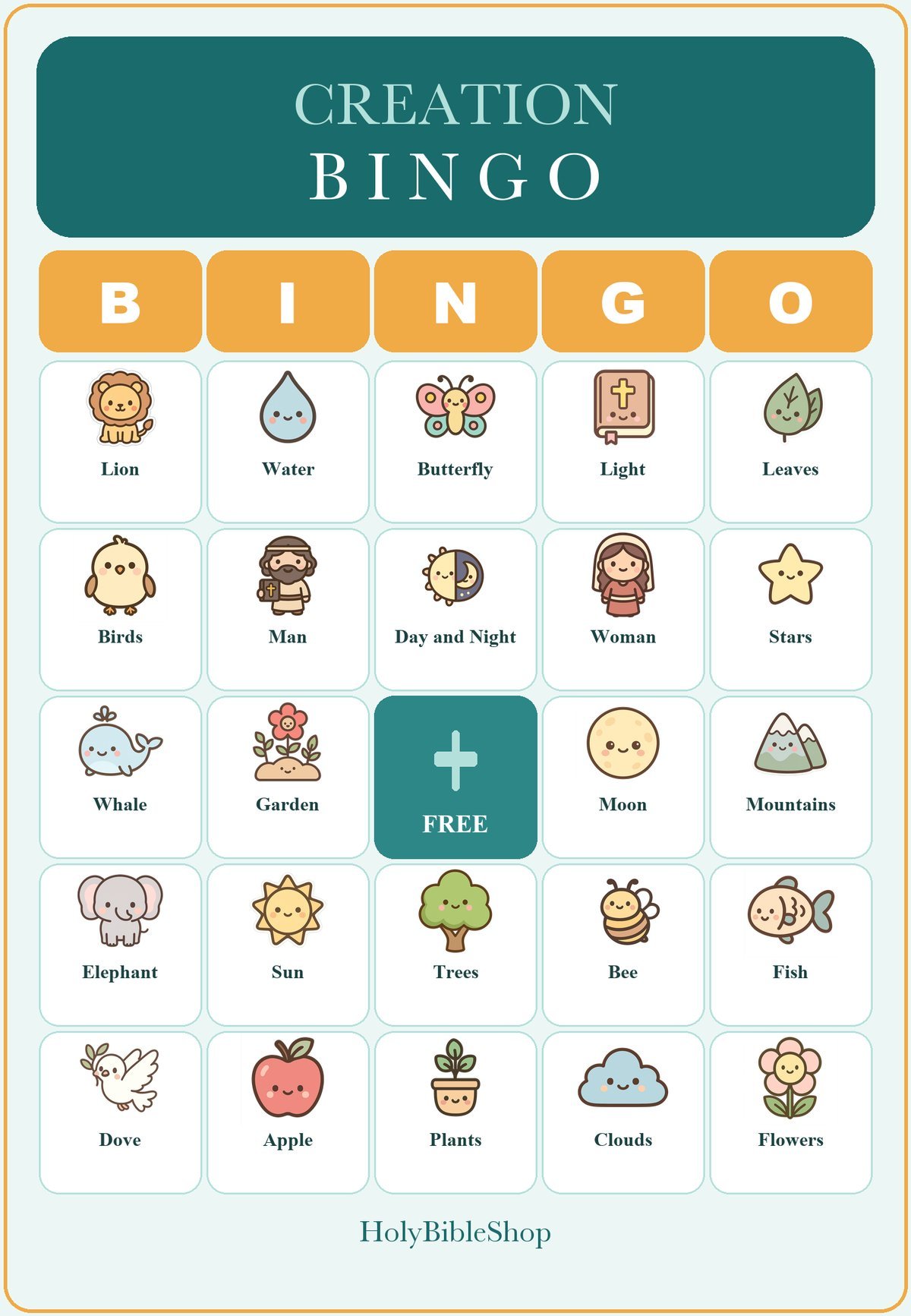 Creation Bingo, 60 Printable Bible Cards, 7 Days of Creation, Sunday School Game, Bible Activity for Kids, Genesis VBS Game, Kids Church