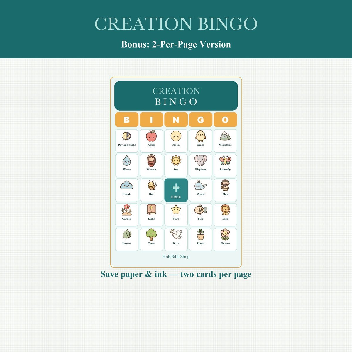 Creation Bingo, 60 Printable Bible Cards, 7 Days of Creation, Sunday School Game, Bible Activity for Kids, Genesis VBS Game, Kids Church — image 6