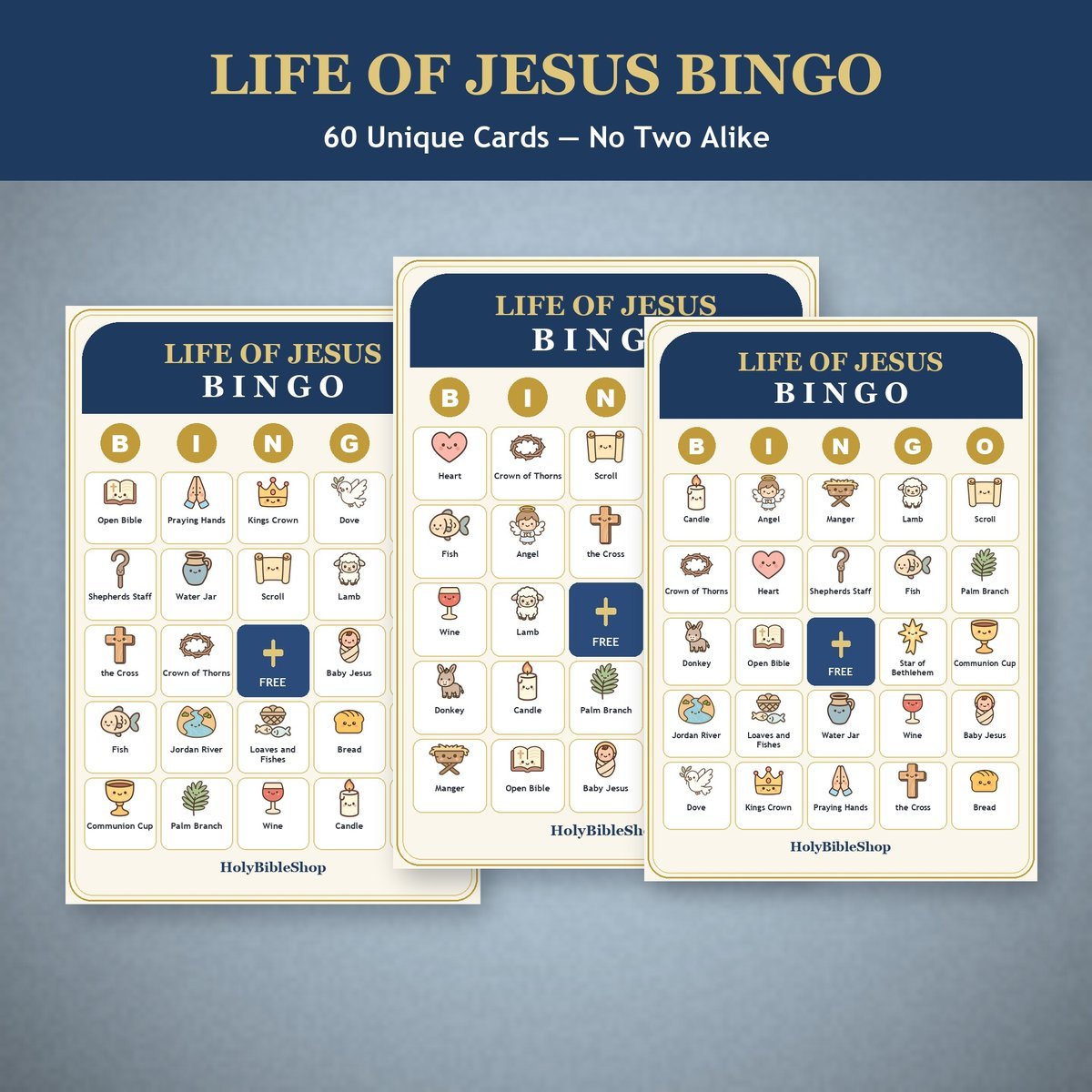 Life of Jesus Bingo, 60 Printable Christian Cards, Bible Story Game, Sunday School Activity, Kids Bible Game, Christmas Easter Lesson — image 4