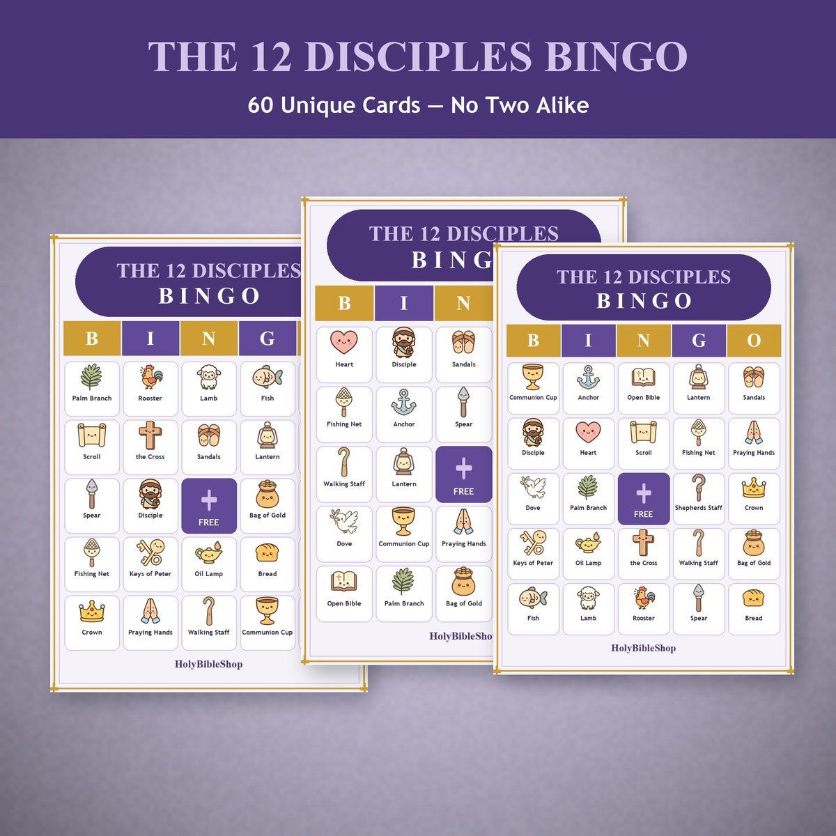 The 12 Disciples Bingo, 60 Printable Christian Cards, Bible Apostles Game, Sunday School Activity, Kids Bible Game, Scripture Study — image 4