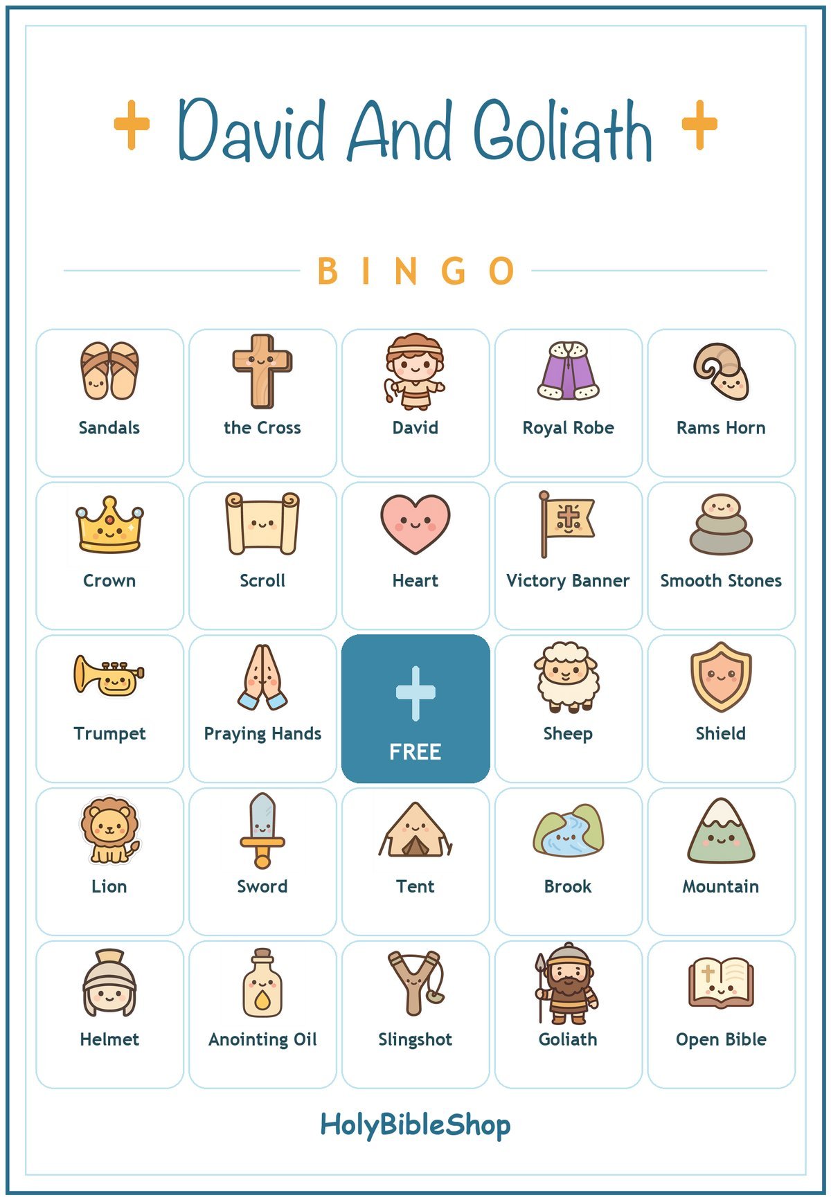 David and Goliath Bingo, 60 Printable Christian Cards, Bible Story Game, Sunday School Activity, Kids Bible Game, Scripture Study