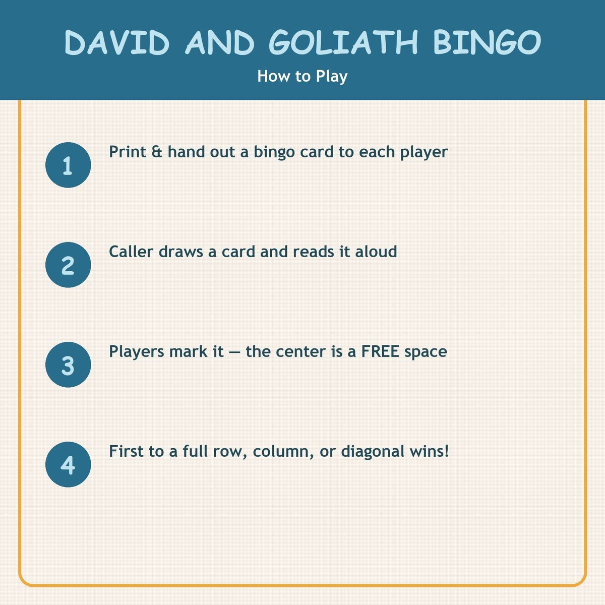 David and Goliath Bingo, 60 Printable Christian Cards, Bible Story Game, Sunday School Activity, Kids Bible Game, Scripture Study — image 3