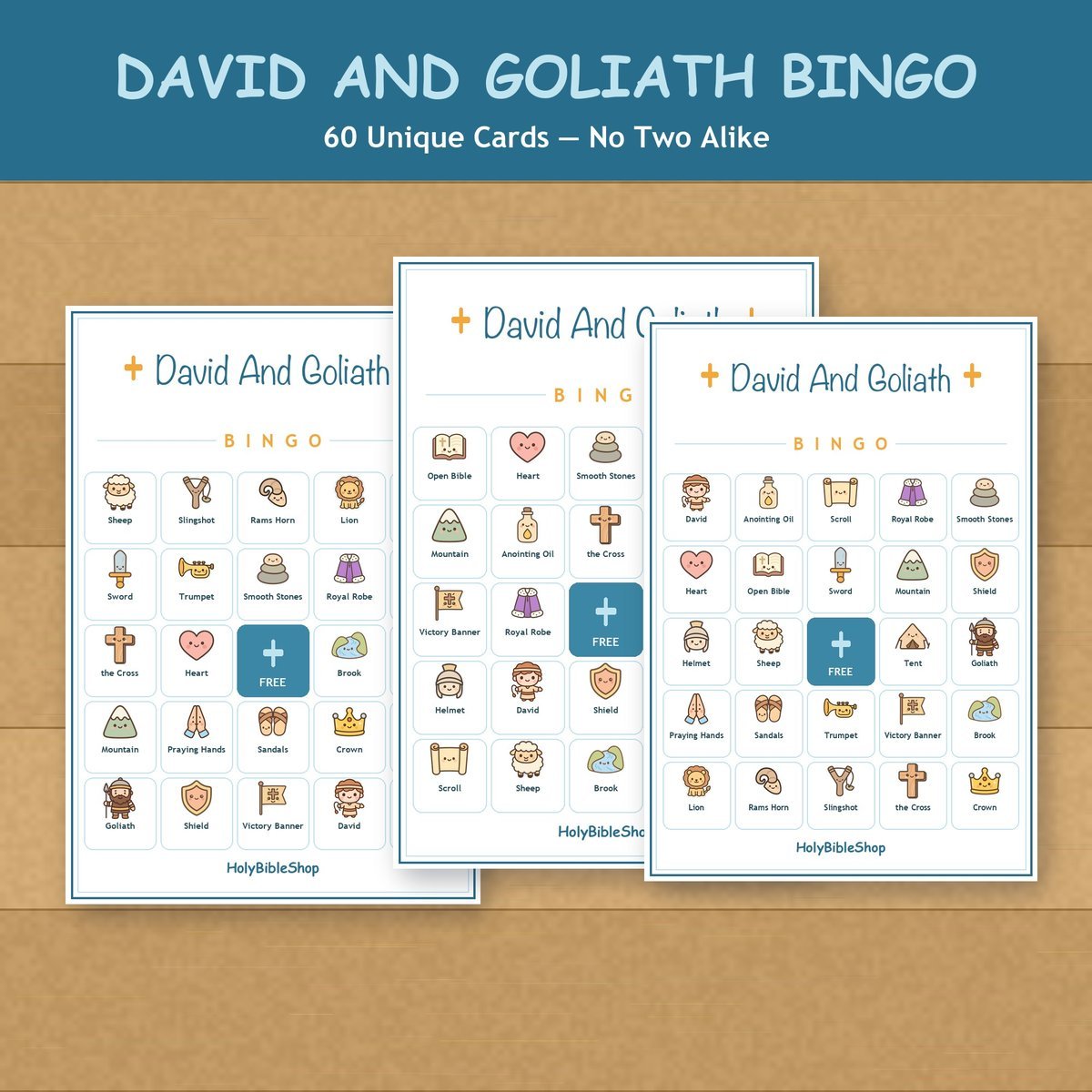 David and Goliath Bingo, 60 Printable Christian Cards, Bible Story Game, Sunday School Activity, Kids Bible Game, Scripture Study — image 4