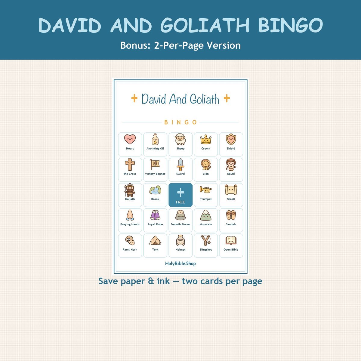 David and Goliath Bingo, 60 Printable Christian Cards, Bible Story Game, Sunday School Activity, Kids Bible Game, Scripture Study — image 6