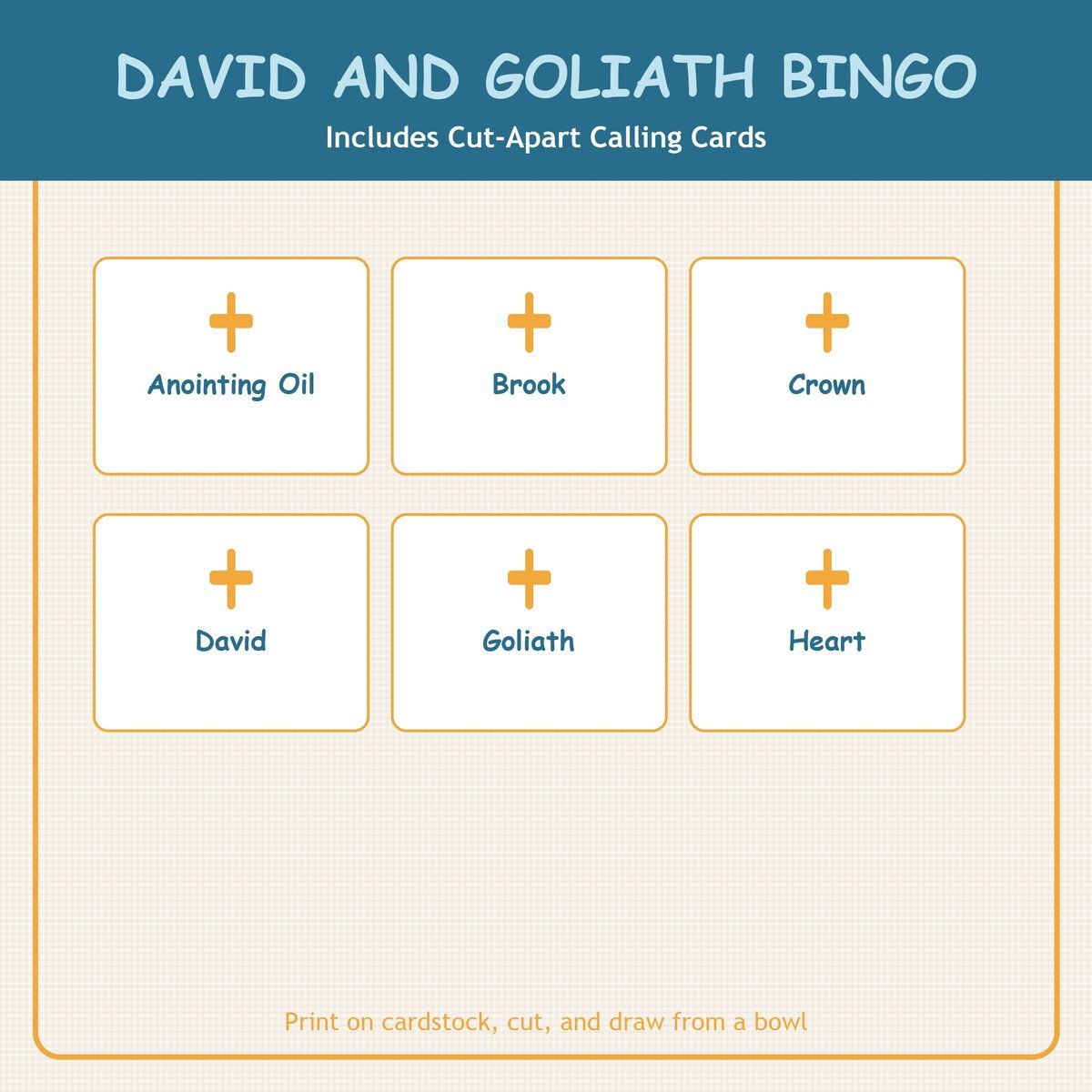 David and Goliath Bingo, 60 Printable Christian Cards, Bible Story Game, Sunday School Activity, Kids Bible Game, Scripture Study — image 7