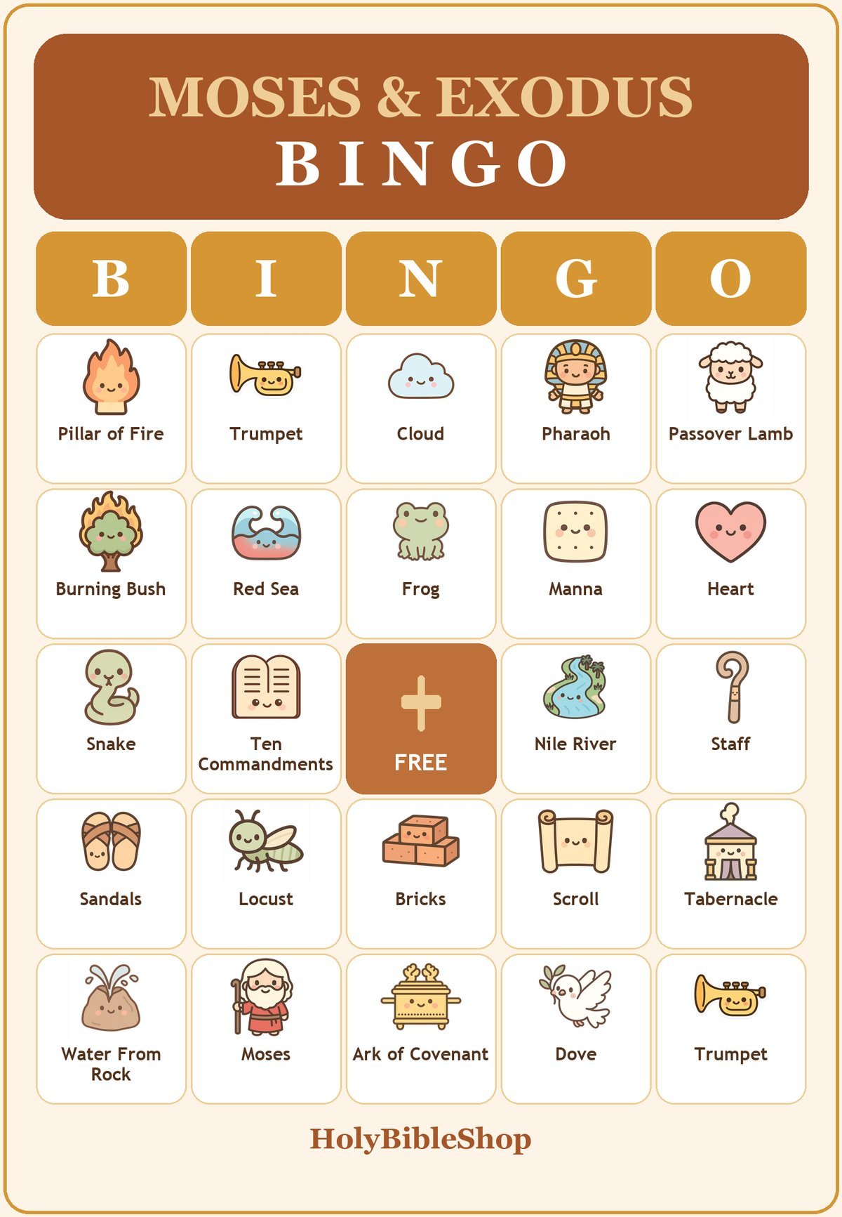Moses and the Exodus Bingo, 60 Printable Christian Cards, Bible Story Game, Sunday School Activity, Kids Bible Game, Scripture Study