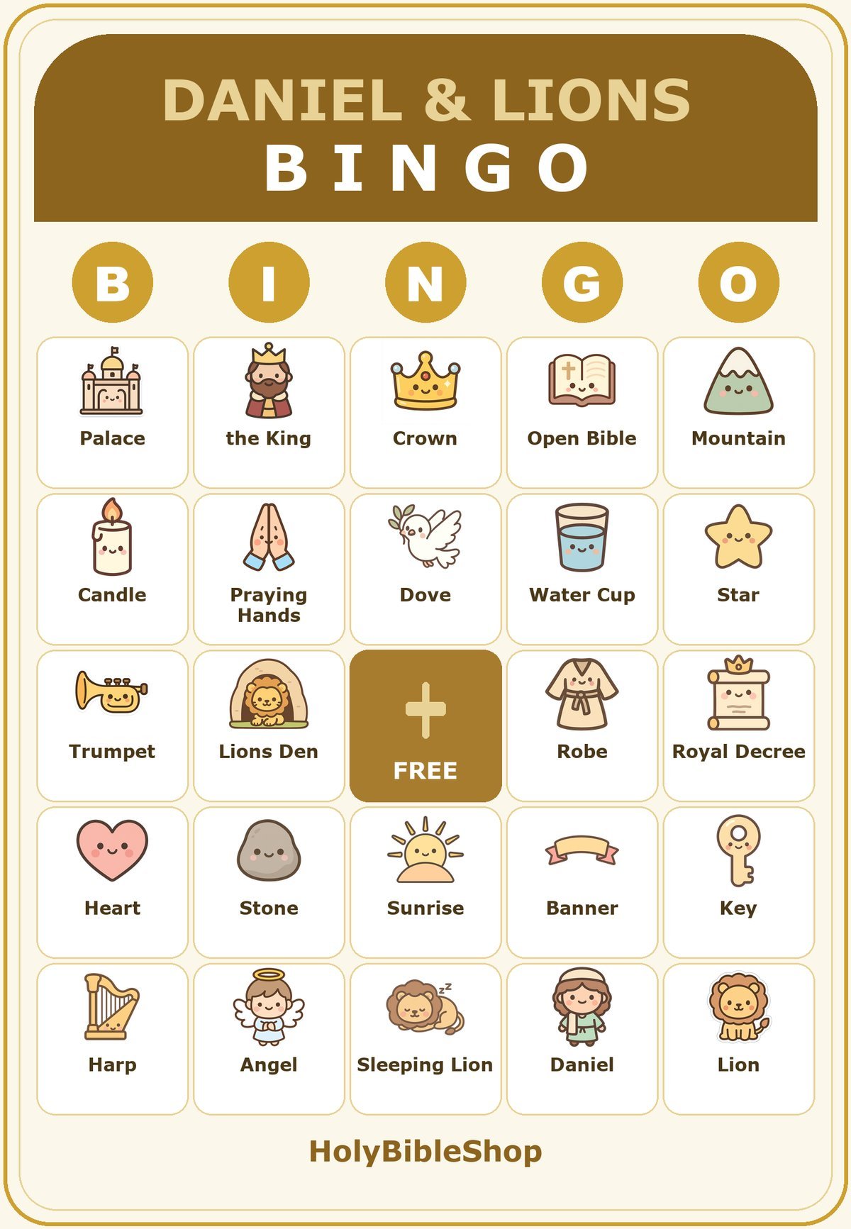 Daniel and the Lions Den Bingo, 60 Printable Christian Cards, Bible Story Game, Sunday School Activity, Kids Bible Game, Scripture