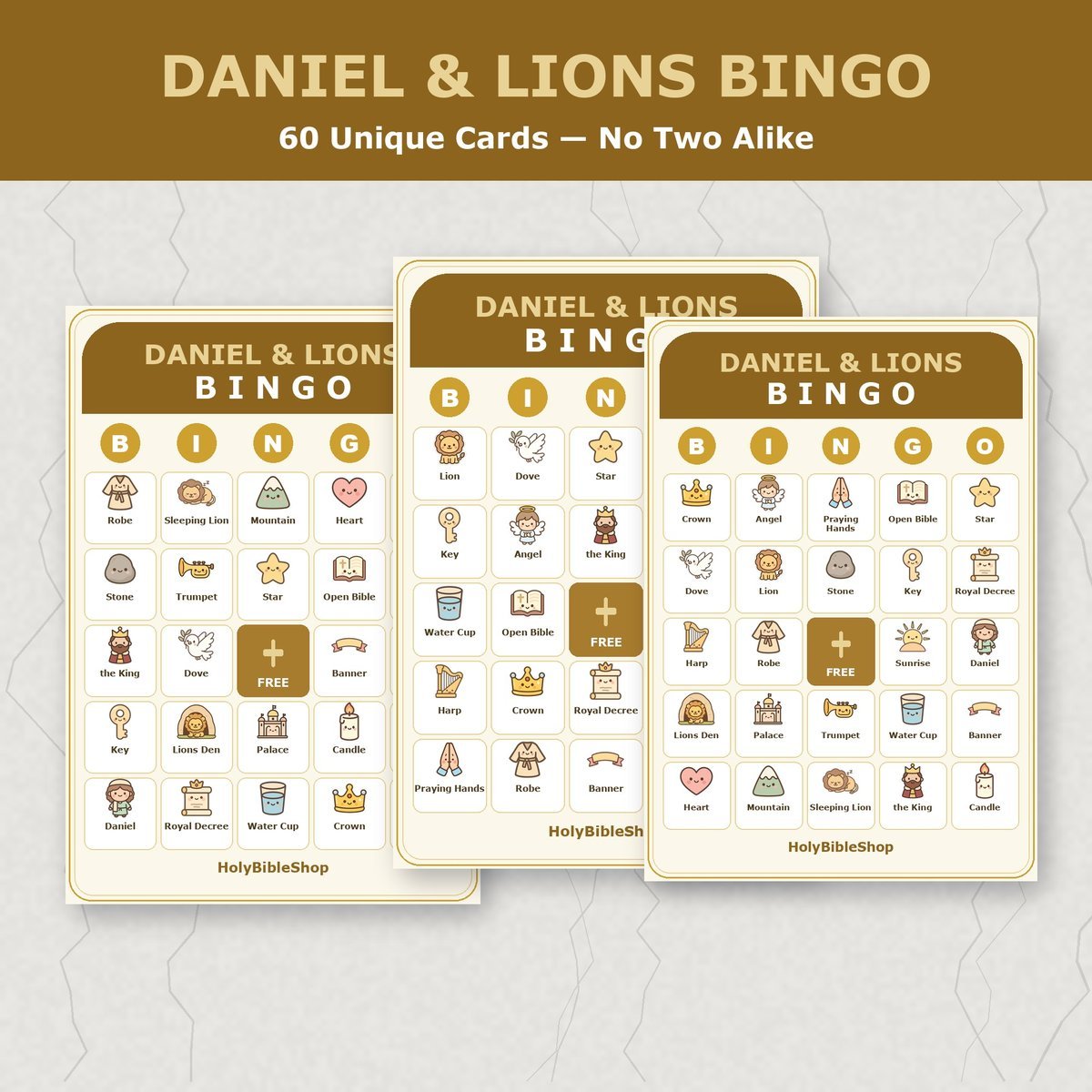 Daniel and the Lions Den Bingo, 60 Printable Christian Cards, Bible Story Game, Sunday School Activity, Kids Bible Game, Scripture — image 4