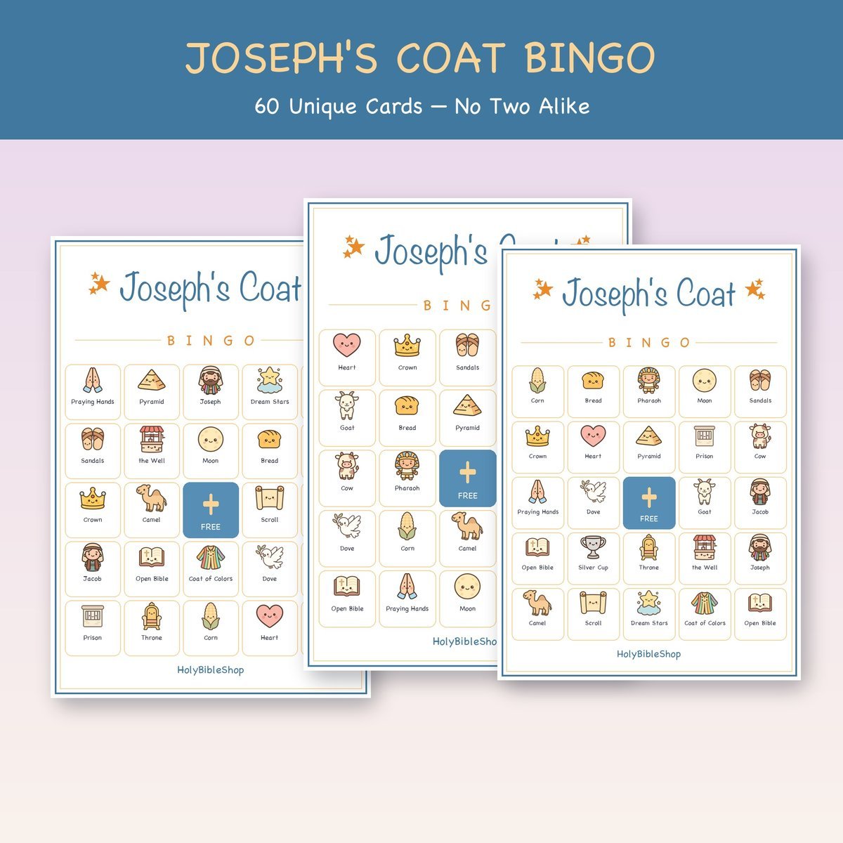 Joseph and His Coat of Many Colors Bingo, 60 Printable Christian Cards, Bible Story Game, Sunday School, Kids Bible Game — image 4