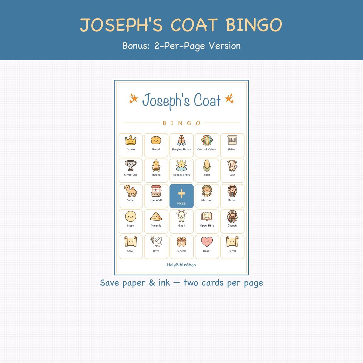 Joseph and His Coat of Many Colors Bingo, 60 Printable Christian Cards, Bible Story Game, Sunday School, Kids Bible Game — image 6