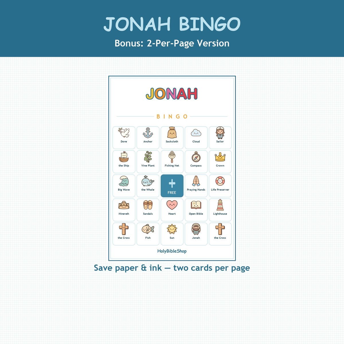 Jonah and the Whale Bingo, 60 Printable Christian Cards, Bible Story Game, Sunday School Activity, Kids Bible Game, Scripture Study — image 6