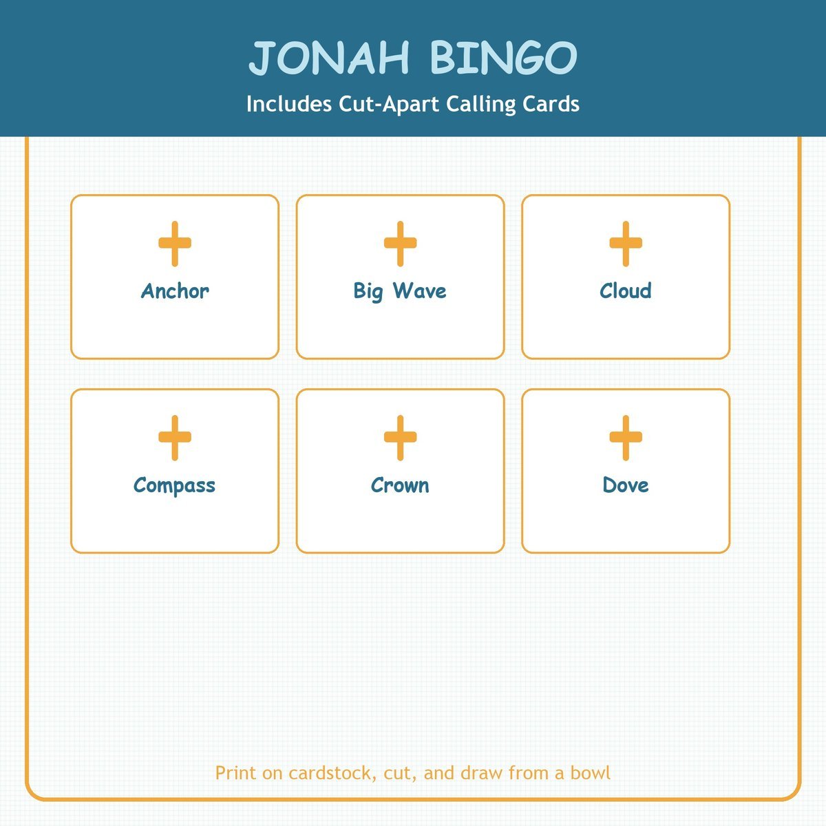 Jonah and the Whale Bingo, 60 Printable Christian Cards, Bible Story Game, Sunday School Activity, Kids Bible Game, Scripture Study — image 7