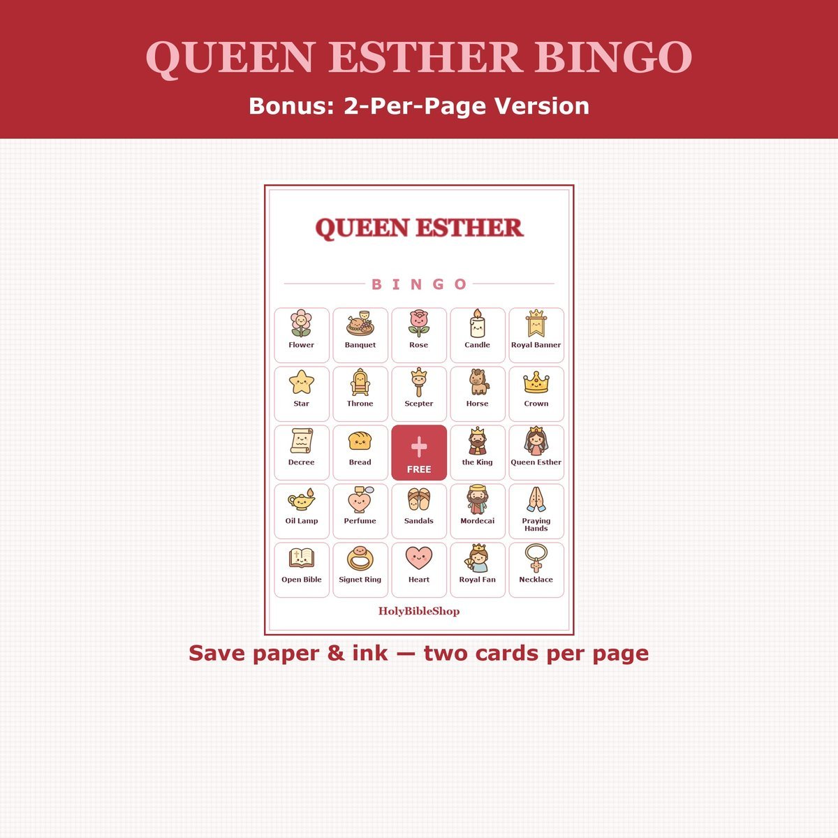 Queen Esther Bingo, 60 Printable Christian Cards, Bible Story Game, Sunday School Activity, Kids Bible Game, Women Bible Study — image 6