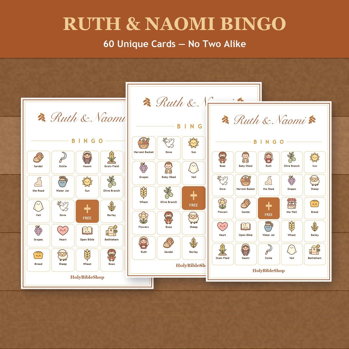Ruth and Naomi Bingo, 60 Printable Christian Cards, Bible Story Game, Sunday School Activity, Kids Bible Game, Women Bible Study — image 4