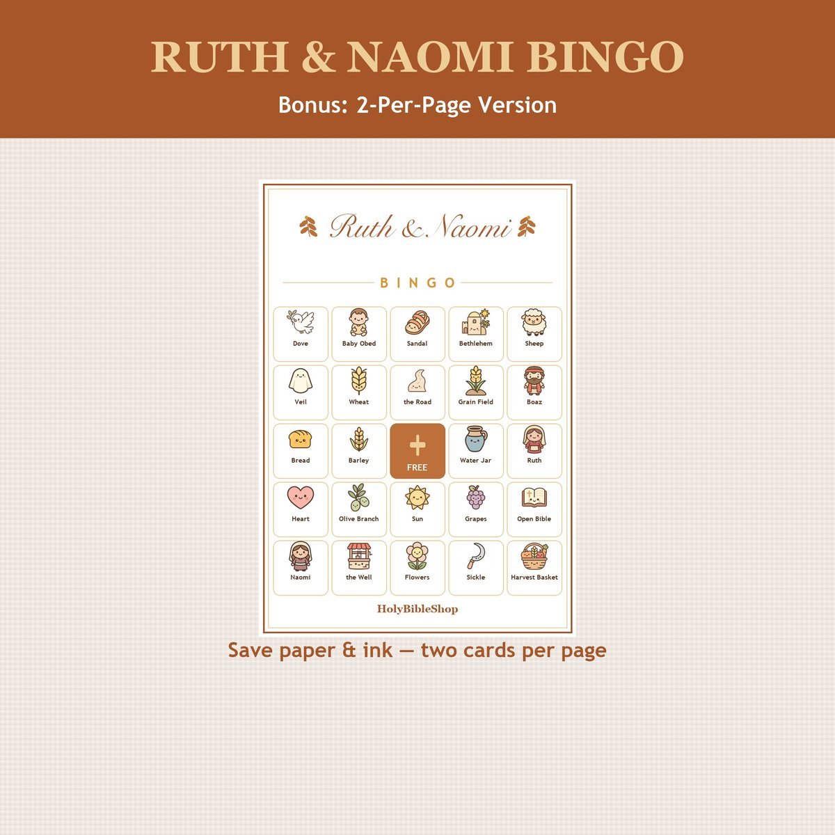 Ruth and Naomi Bingo, 60 Printable Christian Cards, Bible Story Game, Sunday School Activity, Kids Bible Game, Women Bible Study — image 6