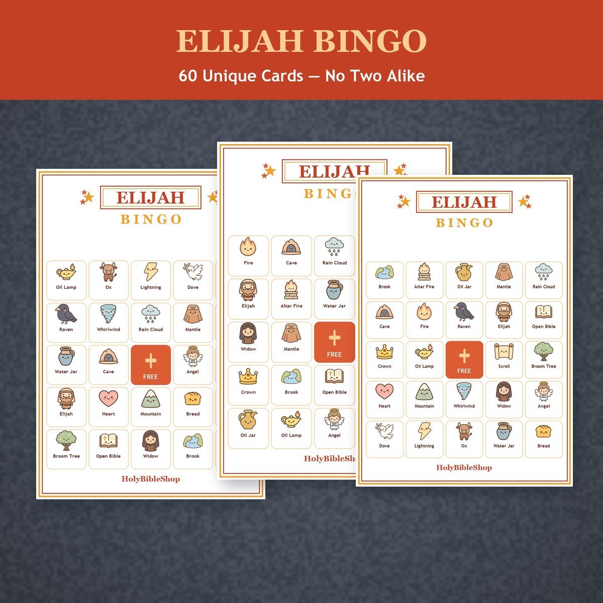 Elijah the Prophet Bingo, 60 Printable Christian Cards, Bible Story Game, Sunday School Activity, Kids Bible Game, Scripture Study — image 4