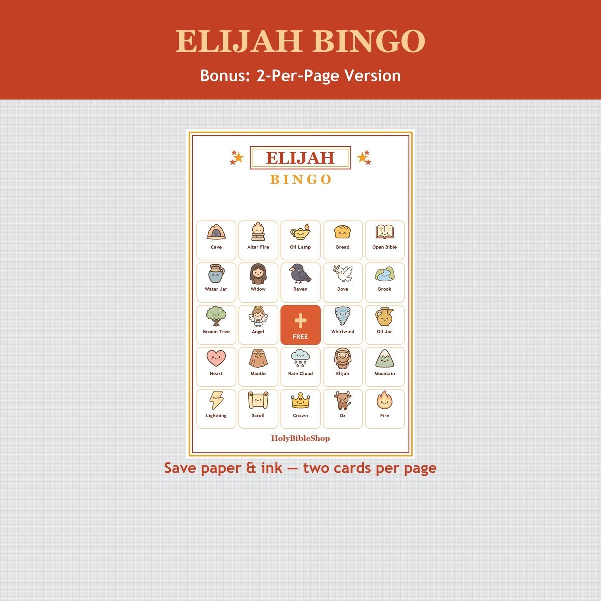 Elijah the Prophet Bingo, 60 Printable Christian Cards, Bible Story Game, Sunday School Activity, Kids Bible Game, Scripture Study — image 6
