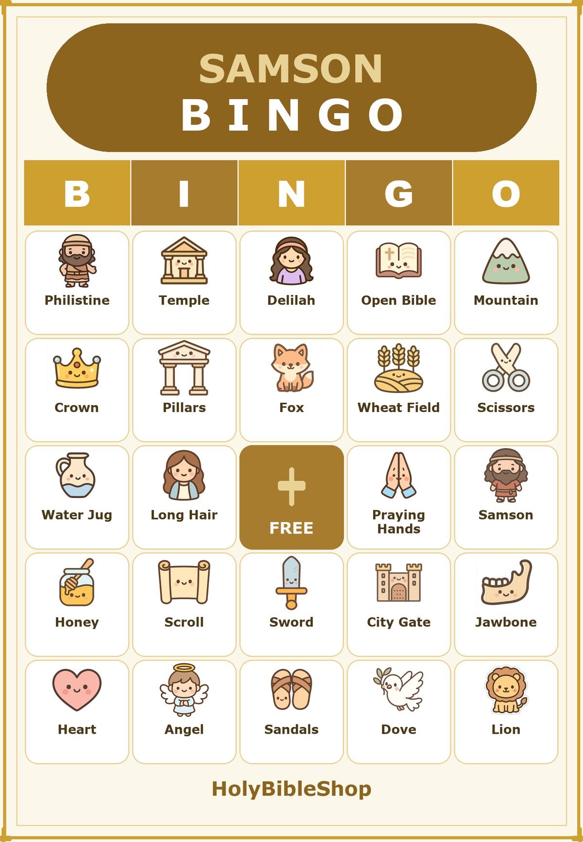 Samson Bingo, 60 Printable Christian Cards, Bible Story Game, Sunday School Activity, Kids Bible Game, Scripture Study