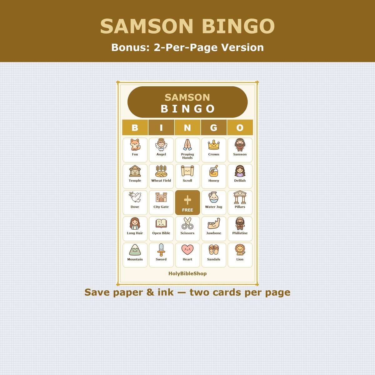 Samson Bingo, 60 Printable Christian Cards, Bible Story Game, Sunday School Activity, Kids Bible Game, Scripture Study — image 6