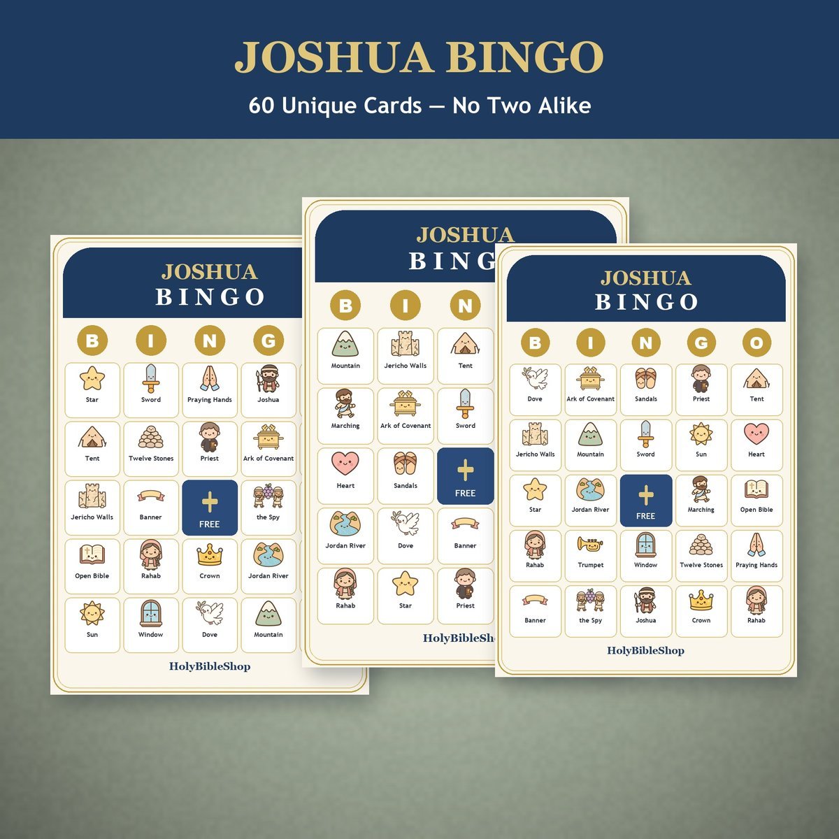 Joshua and the Battle of Jericho Bingo, 60 Printable Christian Cards, Bible Story Game, Sunday School, Kids Bible Game — image 4