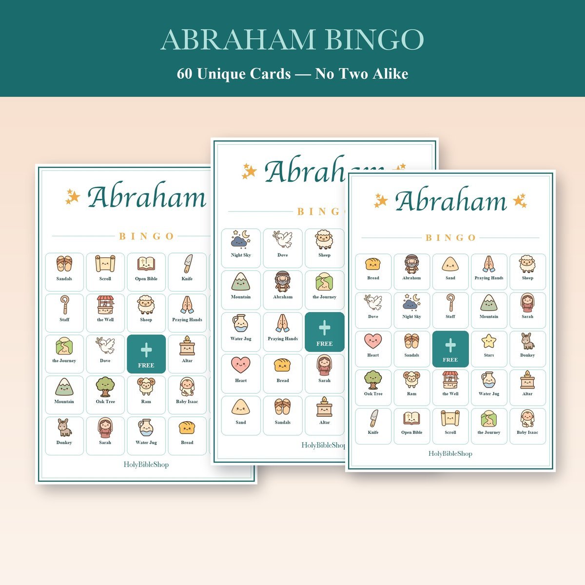 Abraham Bingo, 60 Printable Christian Cards, Bible Story Game, Sunday School Activity, Kids Bible Game, Scripture Study — image 4