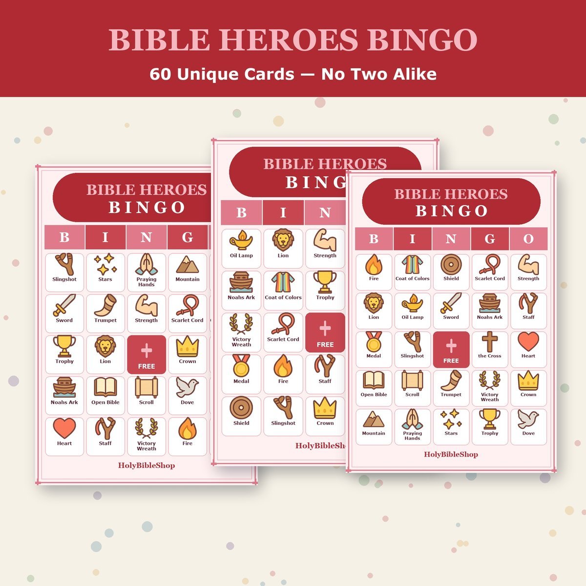 Bible Heroes Bingo, 60 Printable Christian Cards, Heroes of Faith Game, Sunday School Activity, Kids Bible Game, Hebrews 11 — image 4