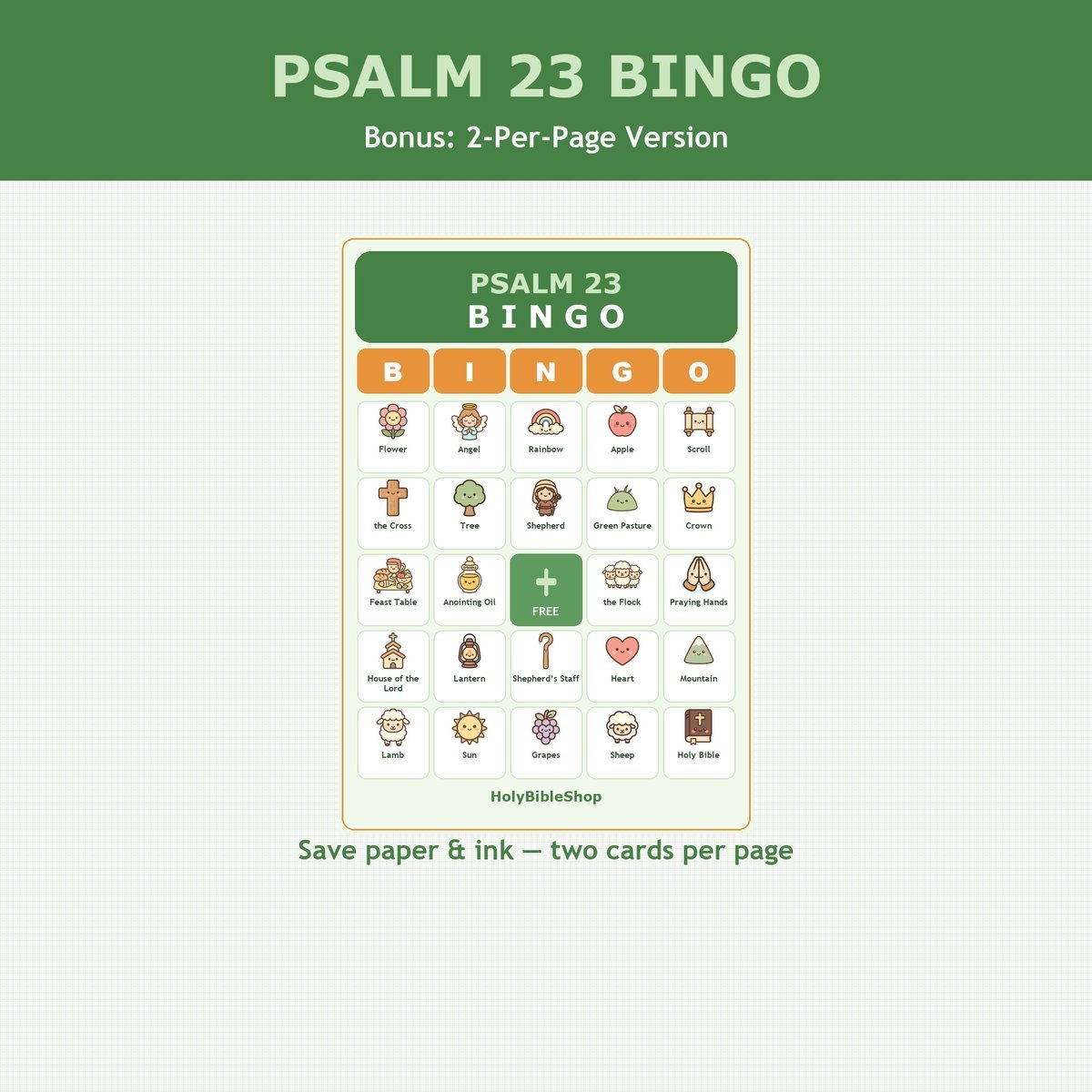 Psalm 23 Bingo, 60 Printable Christian Cards, The Good Shepherd, Sunday School Game, Bible Activity for Kids, Scripture Memory, Kids Church — image 6