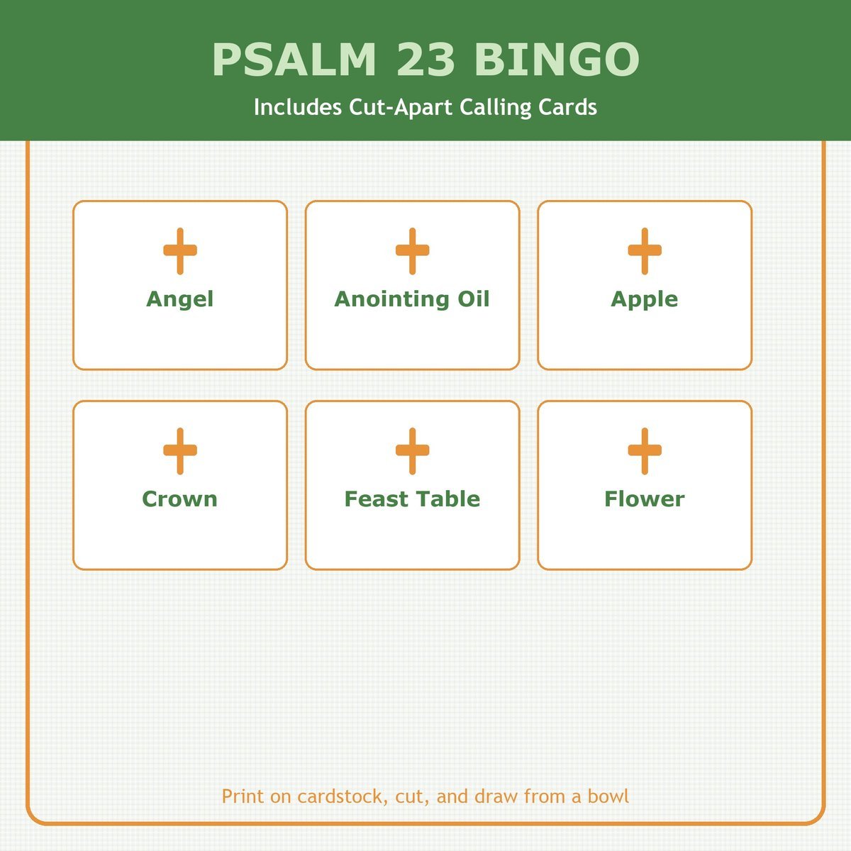 Psalm 23 Bingo, 60 Printable Christian Cards, The Good Shepherd, Sunday School Game, Bible Activity for Kids, Scripture Memory, Kids Church — image 7