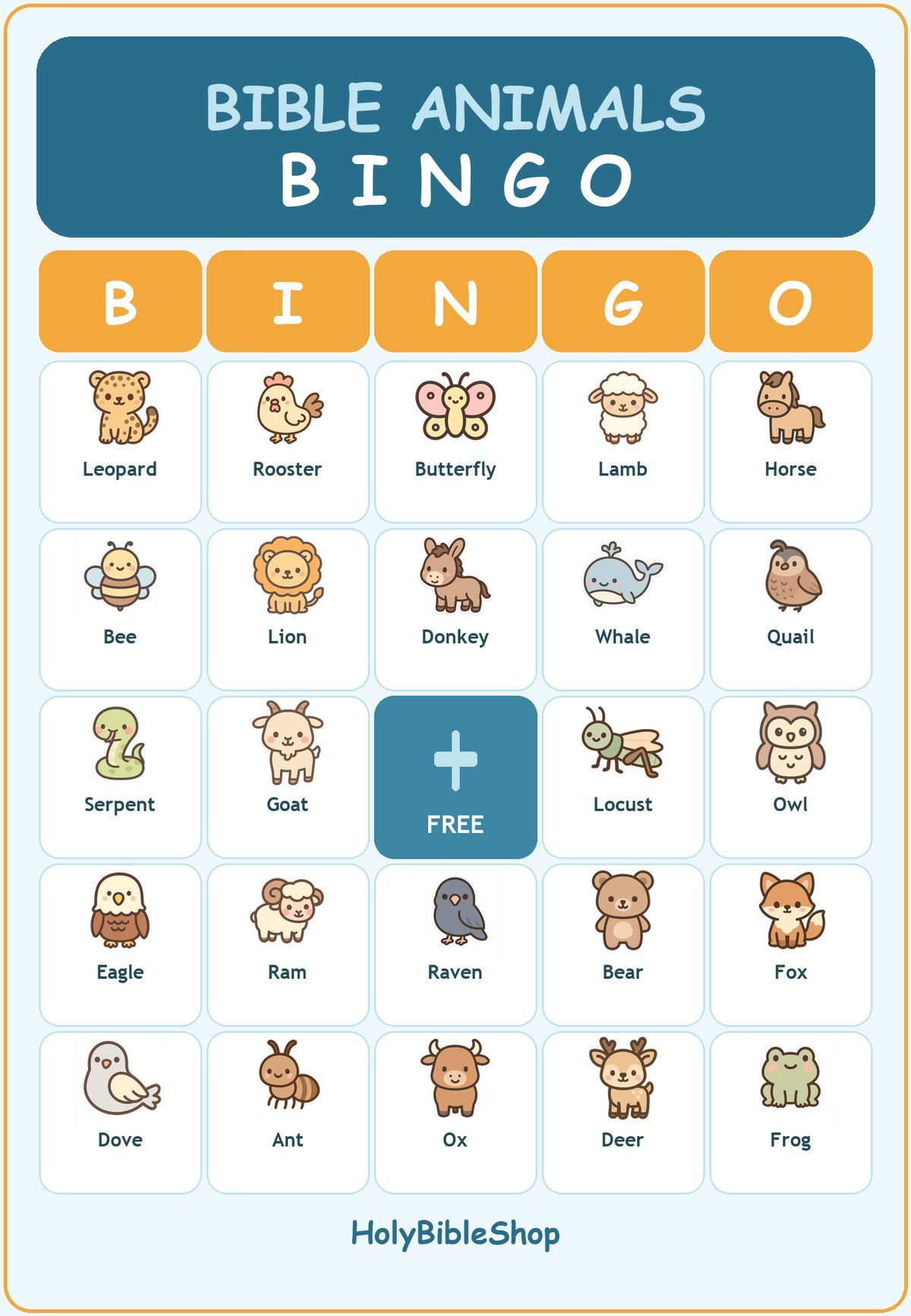 Bible Animals Bingo, 60 Printable Christian Cards, Bible Story Game, Sunday School Activity, Kids Bible Game, Noahs Ark Animals