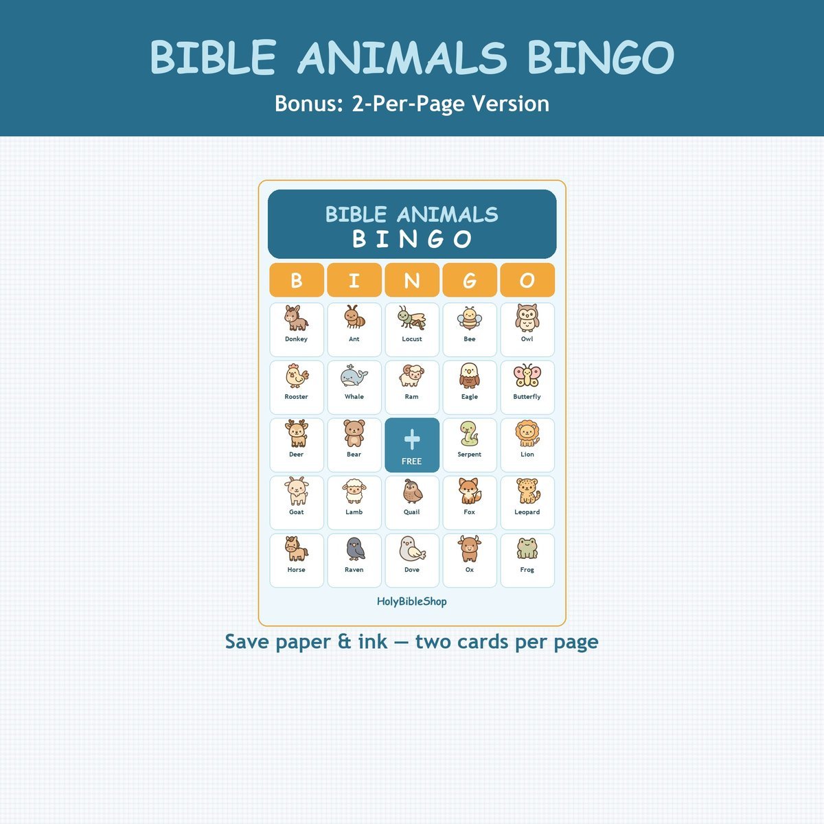 Bible Animals Bingo, 60 Printable Christian Cards, Bible Story Game, Sunday School Activity, Kids Bible Game, Noahs Ark Animals — image 6
