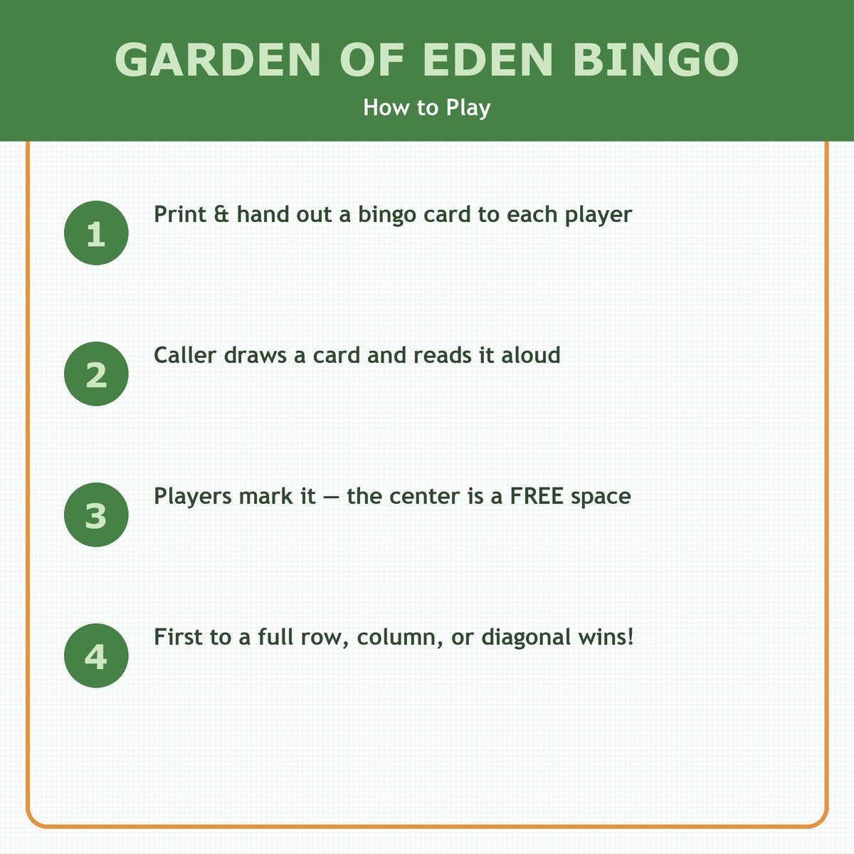 Garden of Eden Bingo, 60 Printable Christian Cards, Adam and Eve Game, Creation Bible Story, Sunday School, Kids Bible Game — image 3