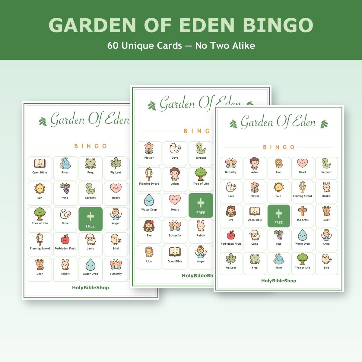 Garden of Eden Bingo, 60 Printable Christian Cards, Adam and Eve Game, Creation Bible Story, Sunday School, Kids Bible Game — image 4