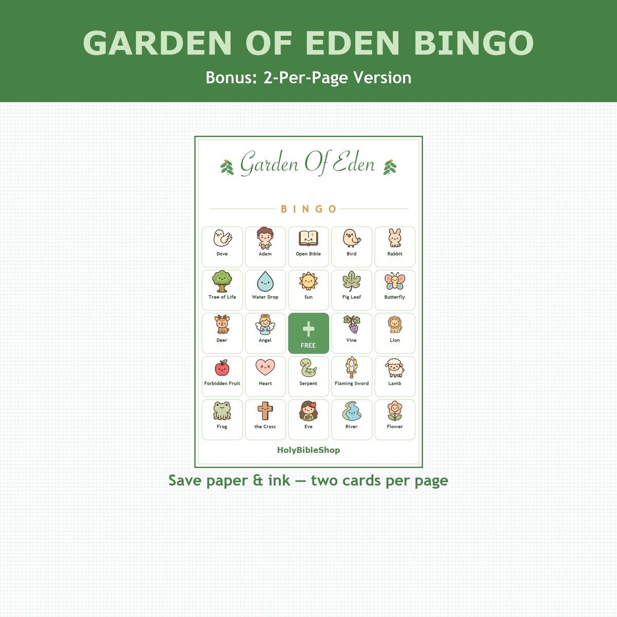 Garden of Eden Bingo, 60 Printable Christian Cards, Adam and Eve Game, Creation Bible Story, Sunday School, Kids Bible Game — image 6