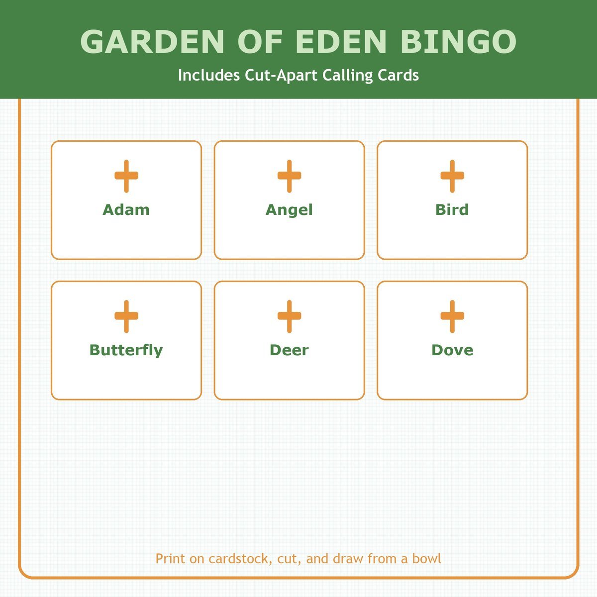 Garden of Eden Bingo, 60 Printable Christian Cards, Adam and Eve Game, Creation Bible Story, Sunday School, Kids Bible Game — image 7