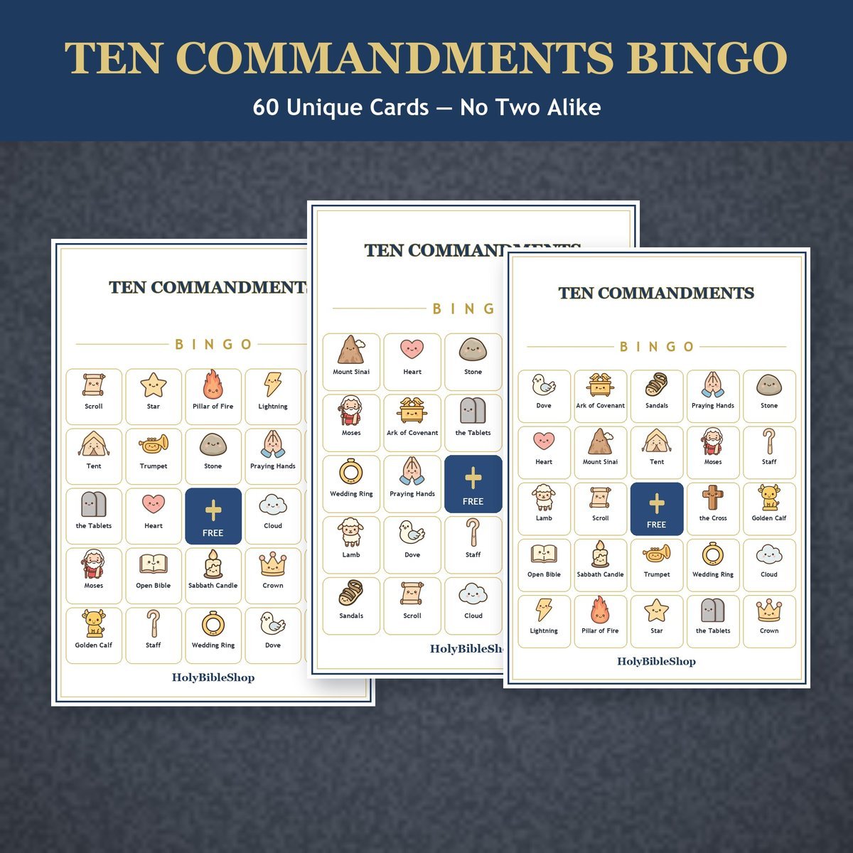 Ten Commandments Bingo, 60 Printable Christian Cards, Bible Story Game, Sunday School Activity, Kids Bible Game, Moses Bible Game — image 4