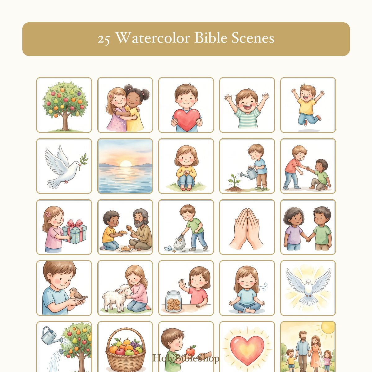 Fruit Of The Spirit Bingo | Printable Bible Bingo Game for Kids | 60 Cards Sunday School VBS Christian Watercolor PDF — image 3