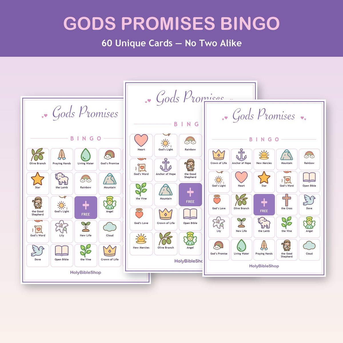 God's Promises Bingo, 60 Printable Christian Cards, Bible Promise Game, Scripture Memory, Sunday School, Ladies Bible Study — image 4