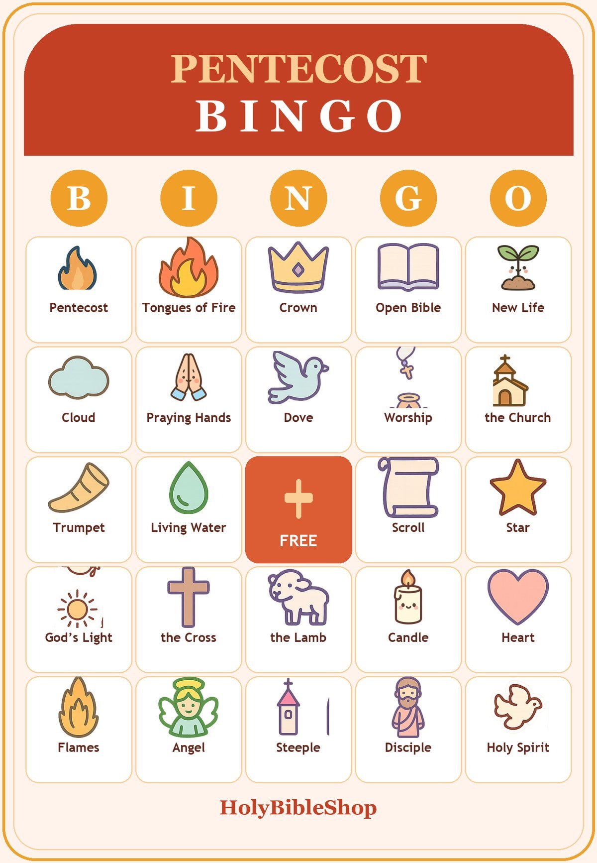Pentecost Bingo, 60 Printable Christian Cards, Holy Spirit Bible Game, Sunday School Activity, Kids Bible Game, Acts 2