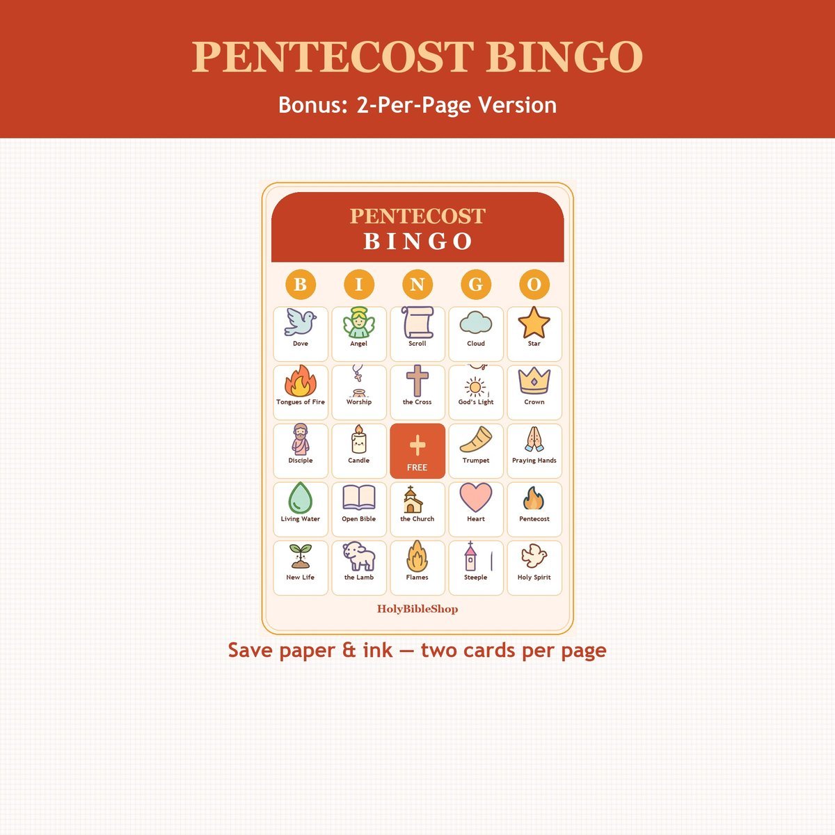 Pentecost Bingo, 60 Printable Christian Cards, Holy Spirit Bible Game, Sunday School Activity, Kids Bible Game, Acts 2 — image 6