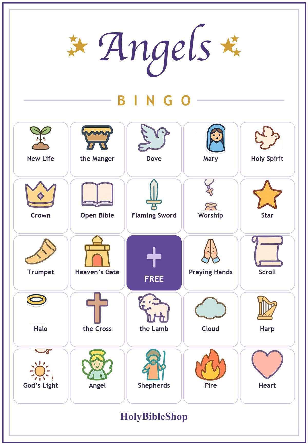 Angels Bingo, 60 Printable Christian Cards, Bible Angels Game, Sunday School Activity, Kids Bible Game, Heavenly Hosts