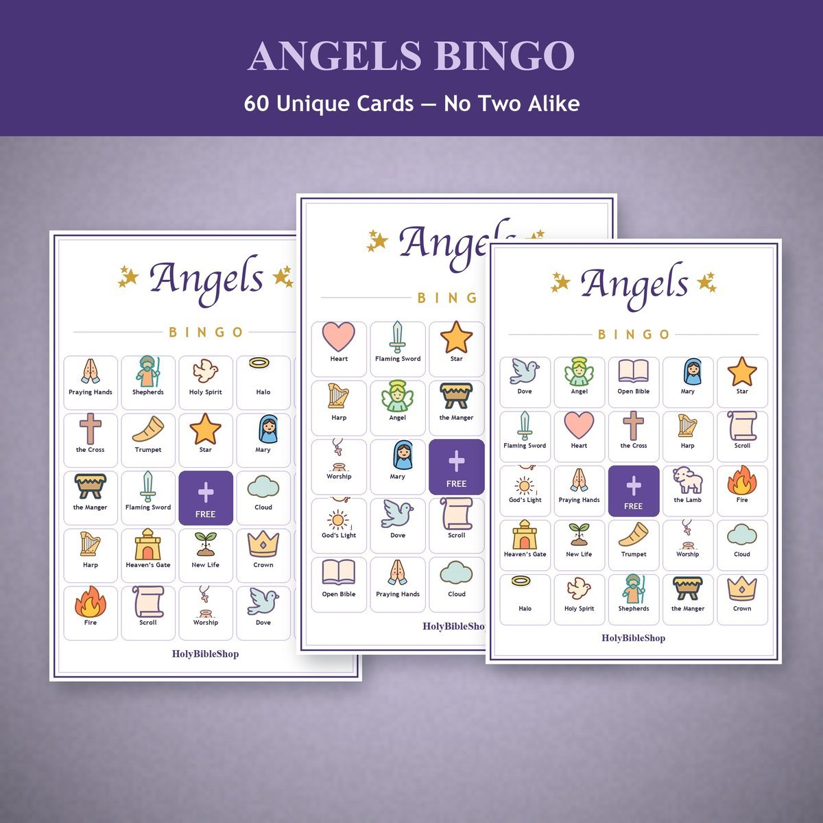 Angels Bingo, 60 Printable Christian Cards, Bible Angels Game, Sunday School Activity, Kids Bible Game, Heavenly Hosts — image 4