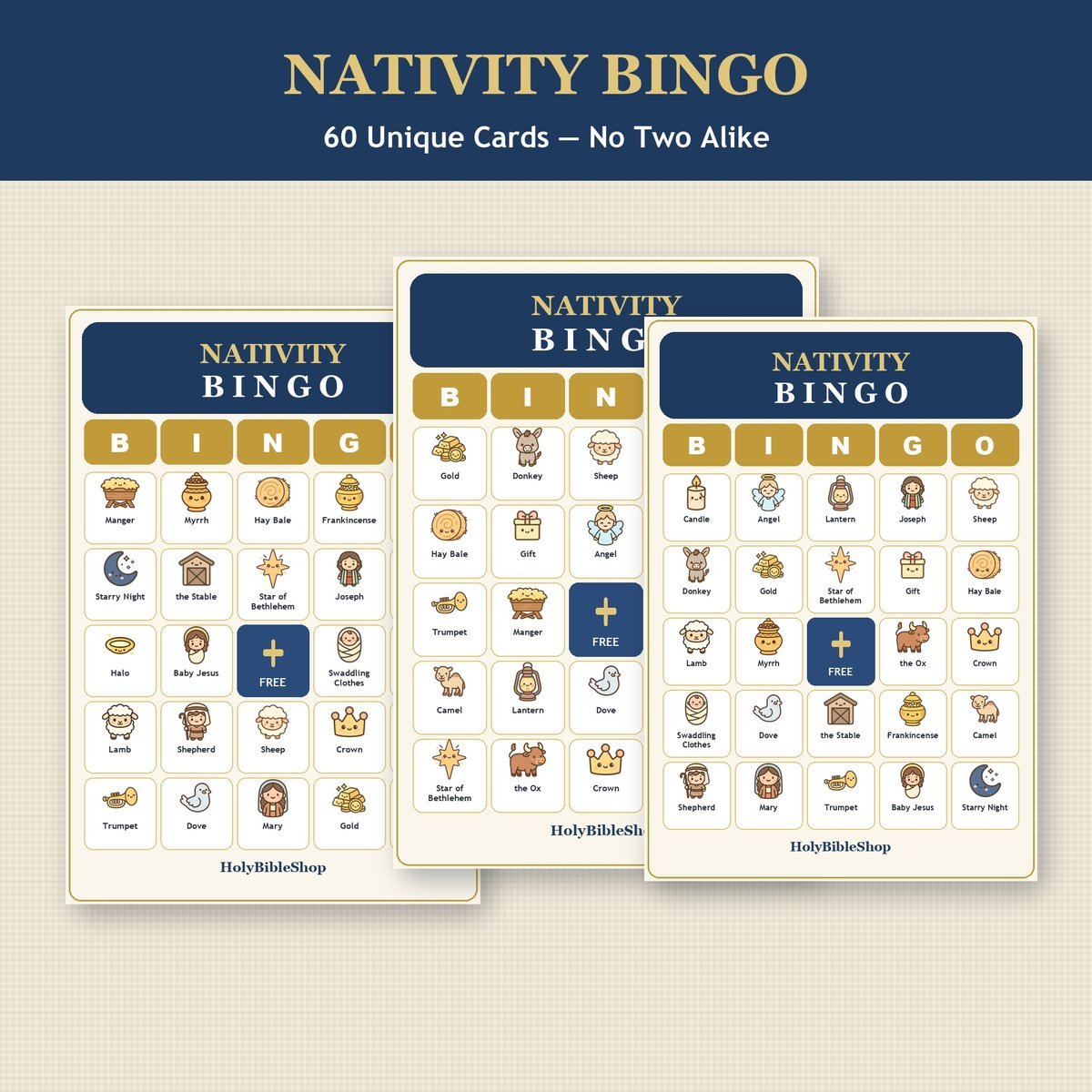 Nativity Bingo, 60 Printable Christmas Cards, Sunday School Christmas Game, Bible Activity for Kids, Church Christmas Game, Advent Kids Game — image 4