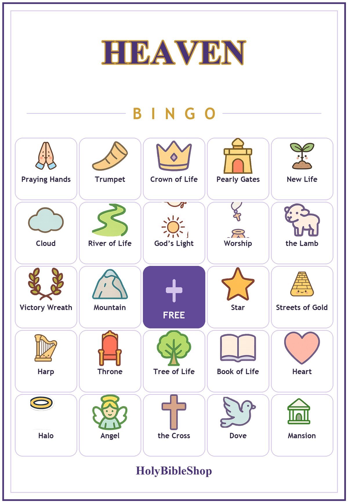Heaven Bingo, 60 Printable Christian Cards, Bible Heaven Game, Sunday School Activity, Kids Bible Game, Streets of Gold
